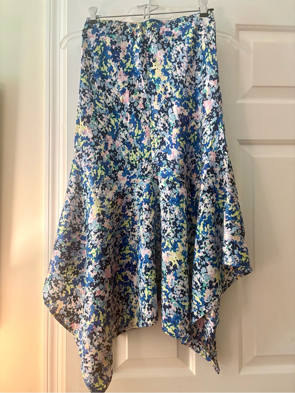 Aqua Womens Blue Floral A-Line High Waist Midi Handkerchief Skirt Size XS